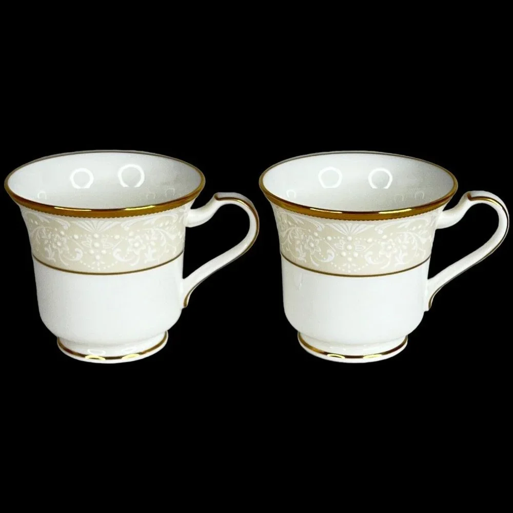 Noritake White Palace Footed Cup And Saucer Set of 2 Bone China NEW‎ With Tags